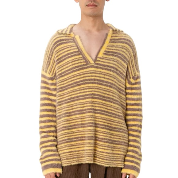 ZARA Striped V-Neck Sweater women’s Size Large yellow and purple super soft - Picture 2 of 12